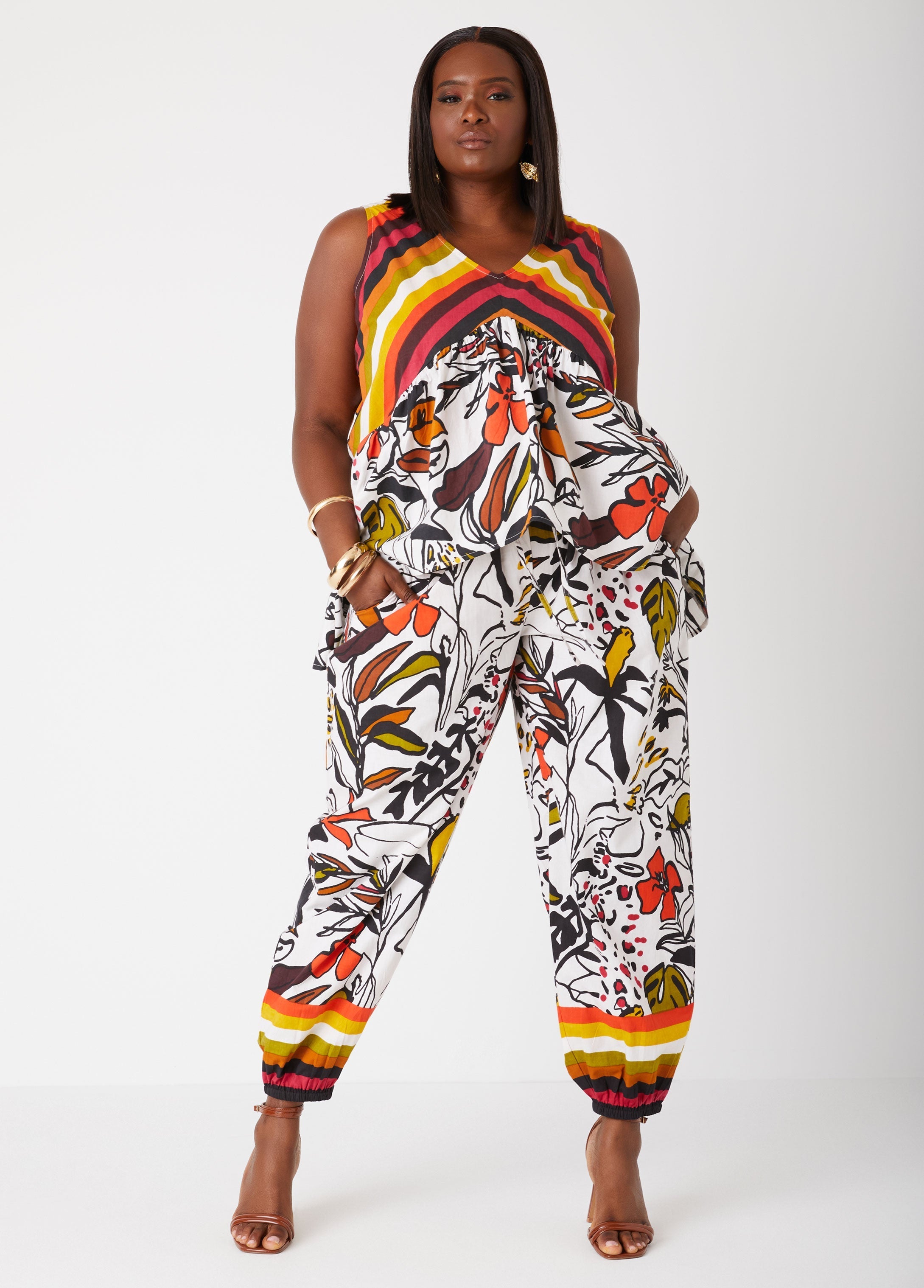 Printed Cotton High Rise Joggers