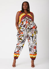 Printed Cotton High Rise Joggers