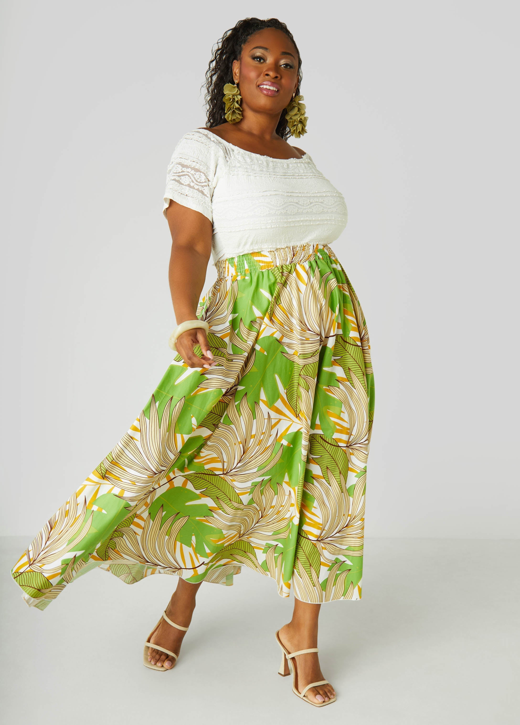 Leaf Print Maxi Skirt