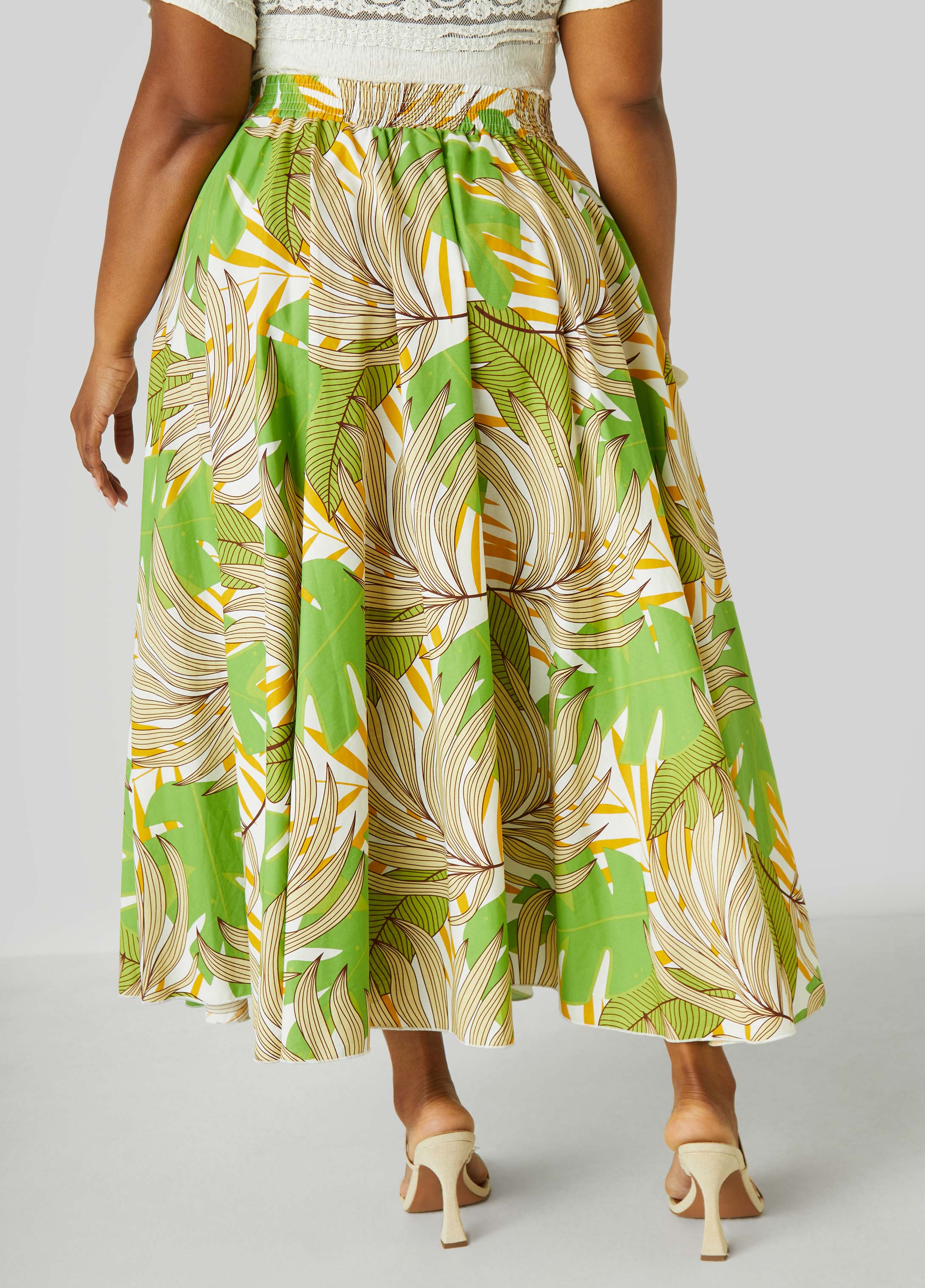 Leaf Print Maxi Skirt