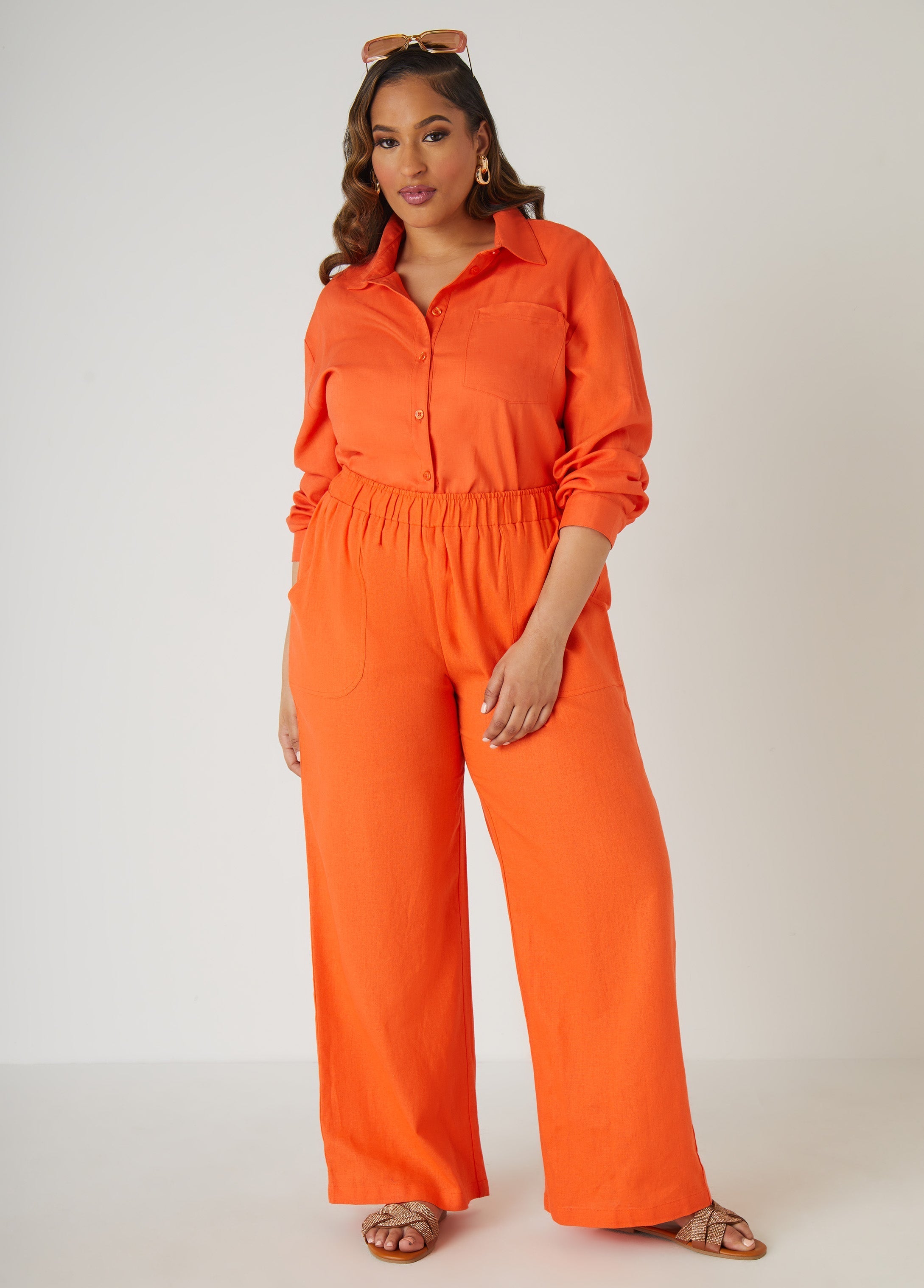 High Rise Linen Blend Pants