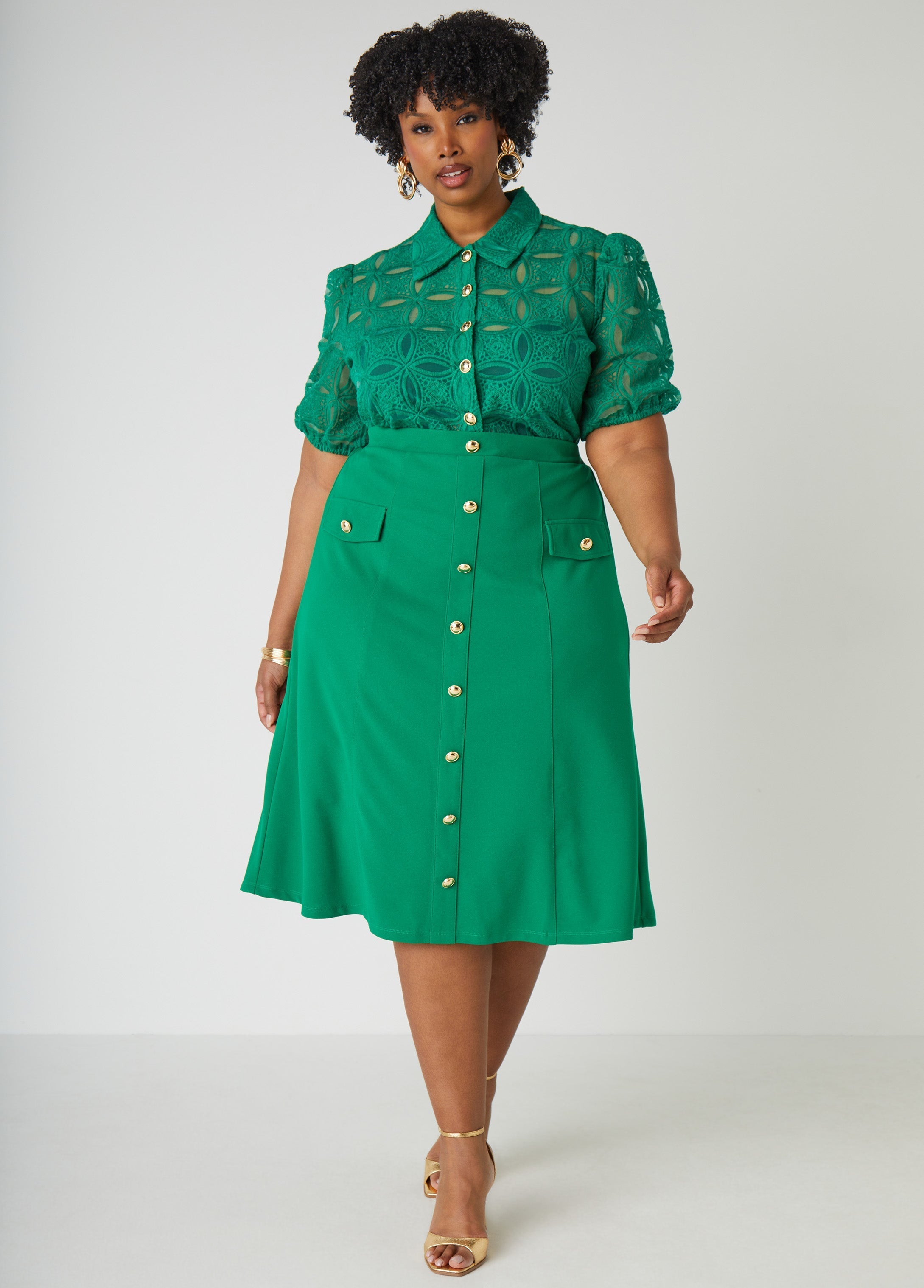 Button Embellished Midi Skirt