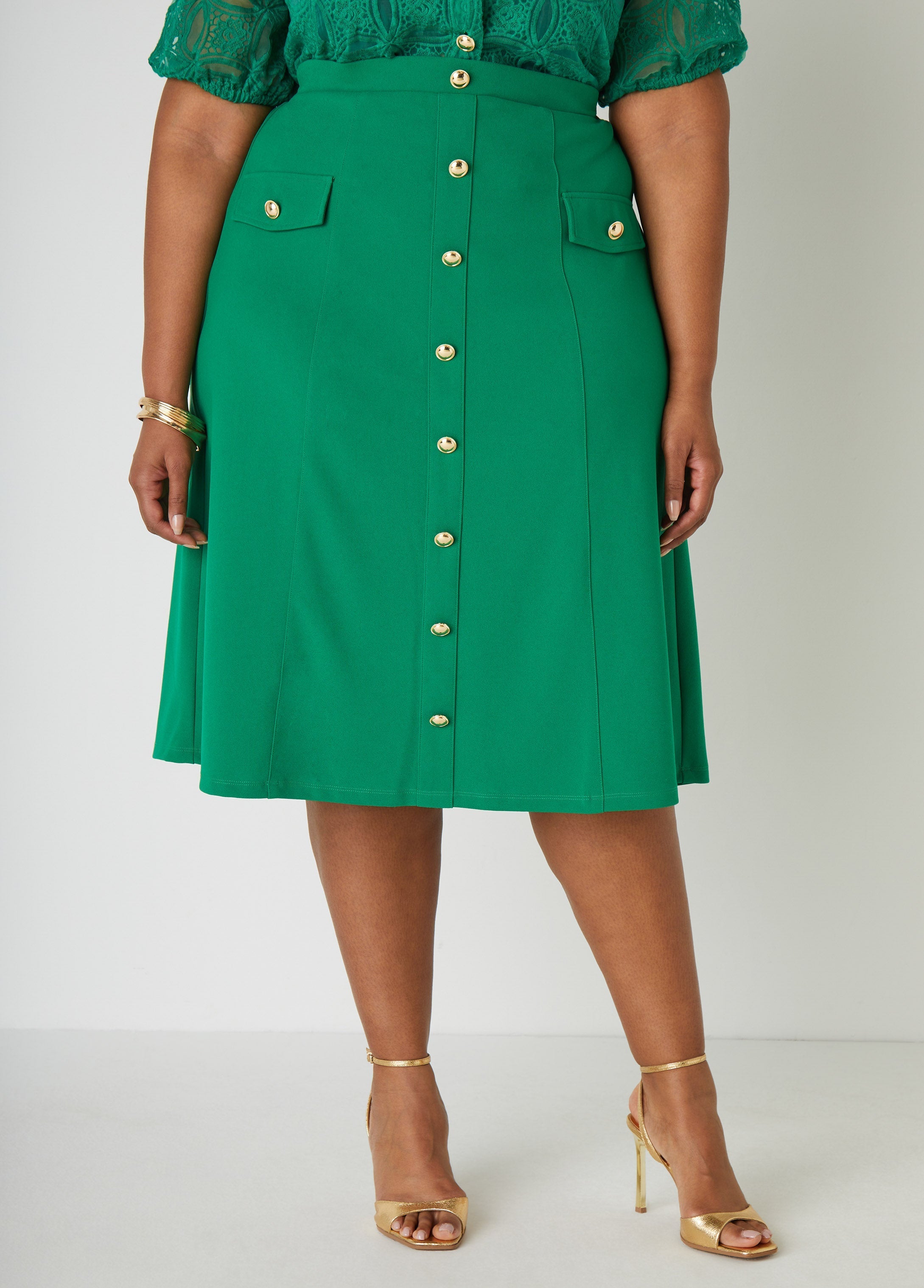 Button Embellished Midi Skirt
