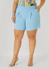 Pleated High Waist Crepe Shorts