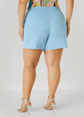 Pleated High Waist Crepe Shorts