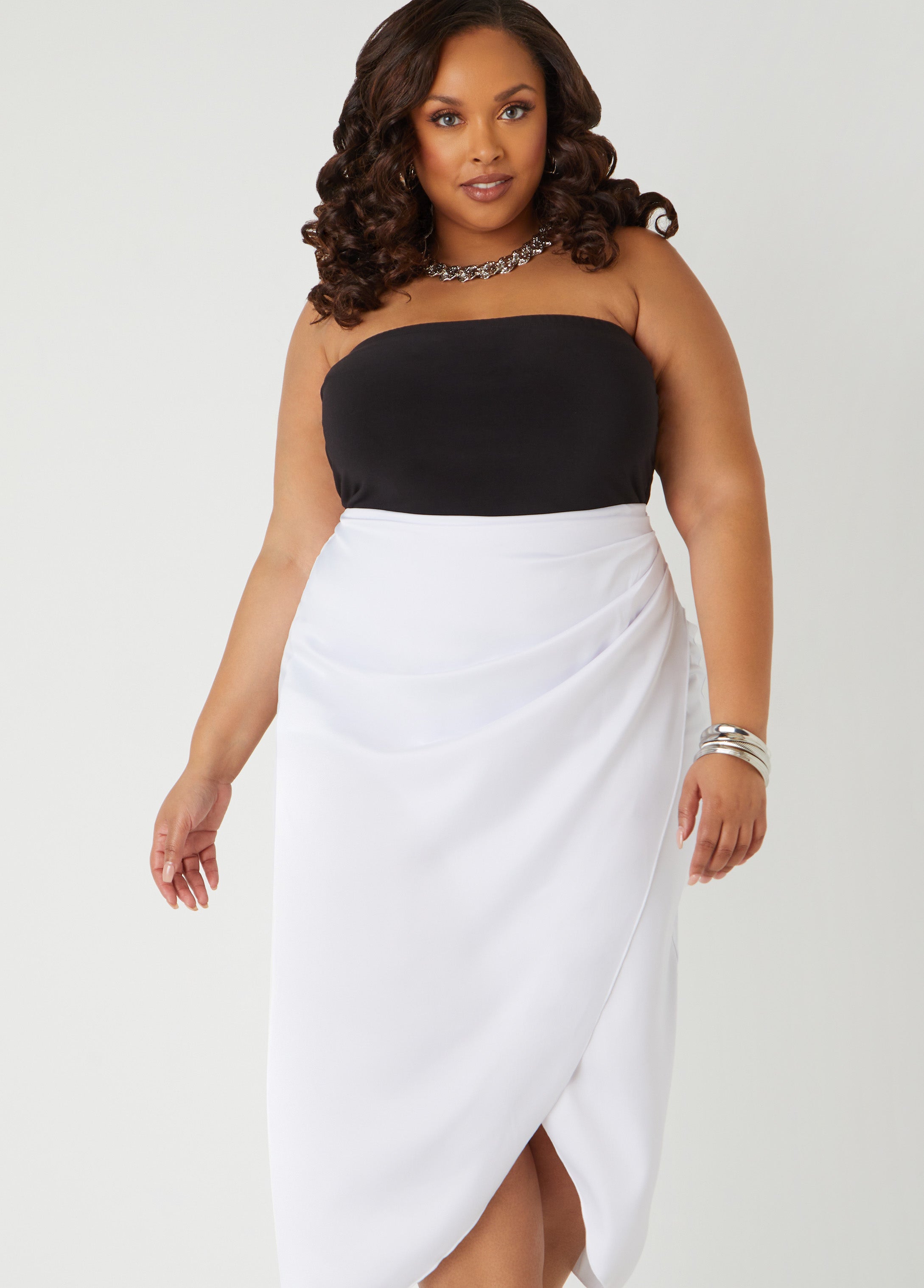 Faux Wrap Satin Midaxi Skirt