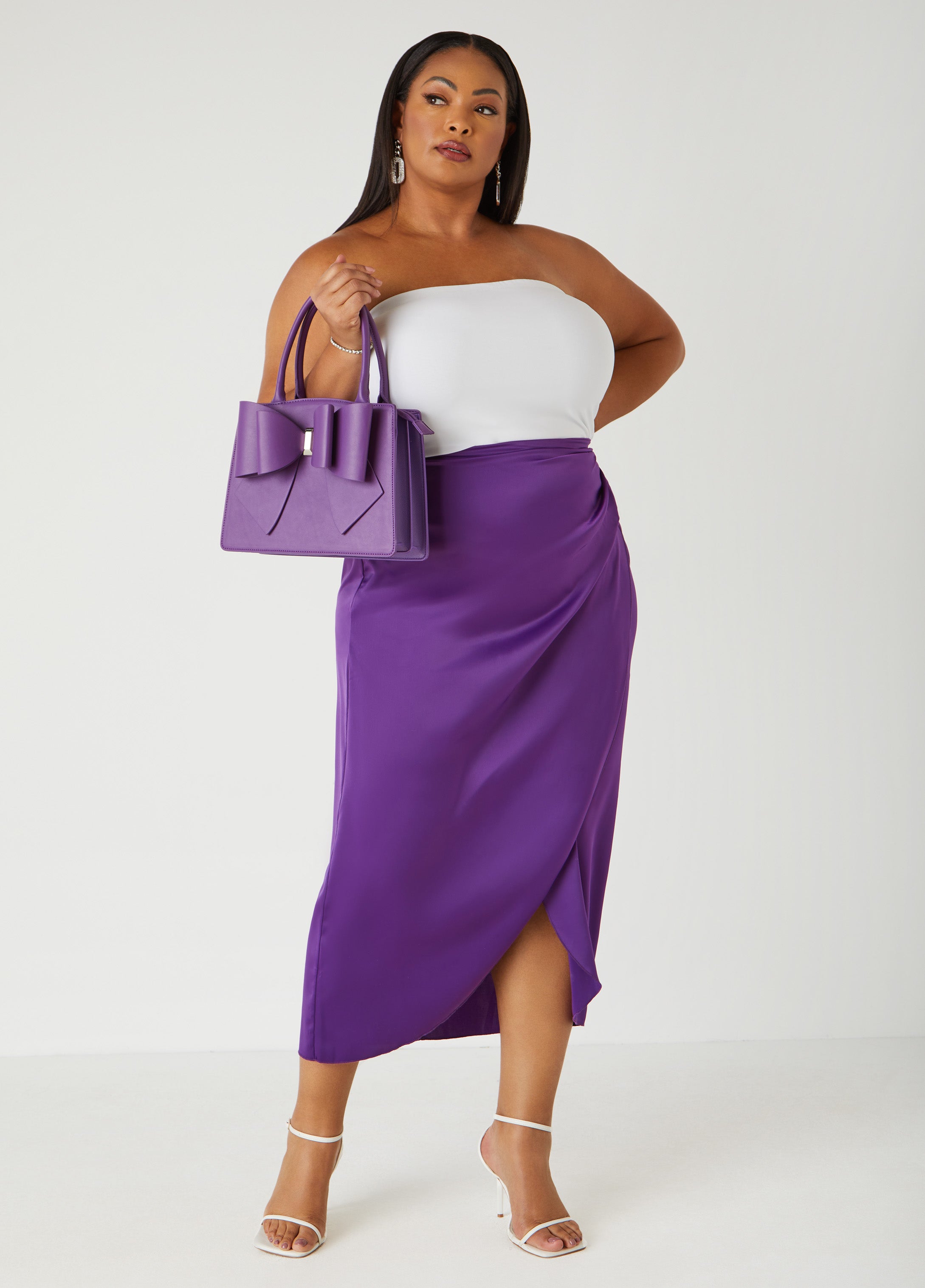 Faux Wrap Satin Midaxi Skirt