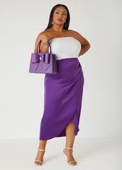 Faux Wrap Satin Midaxi Skirt