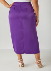 Faux Wrap Satin Midaxi Skirt
