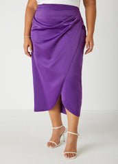 Faux Wrap Satin Midaxi Skirt