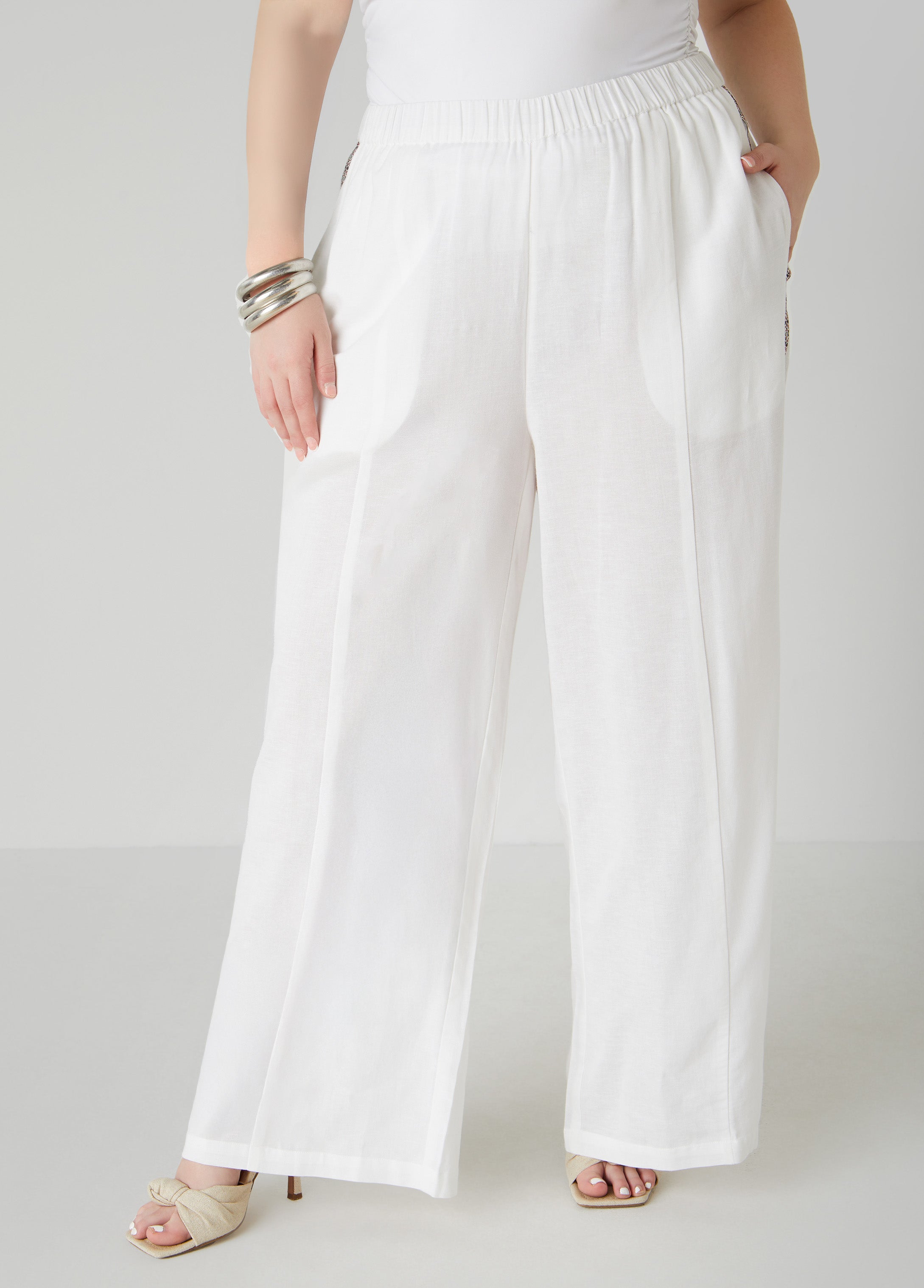Embroidered Linen Blend Pants
