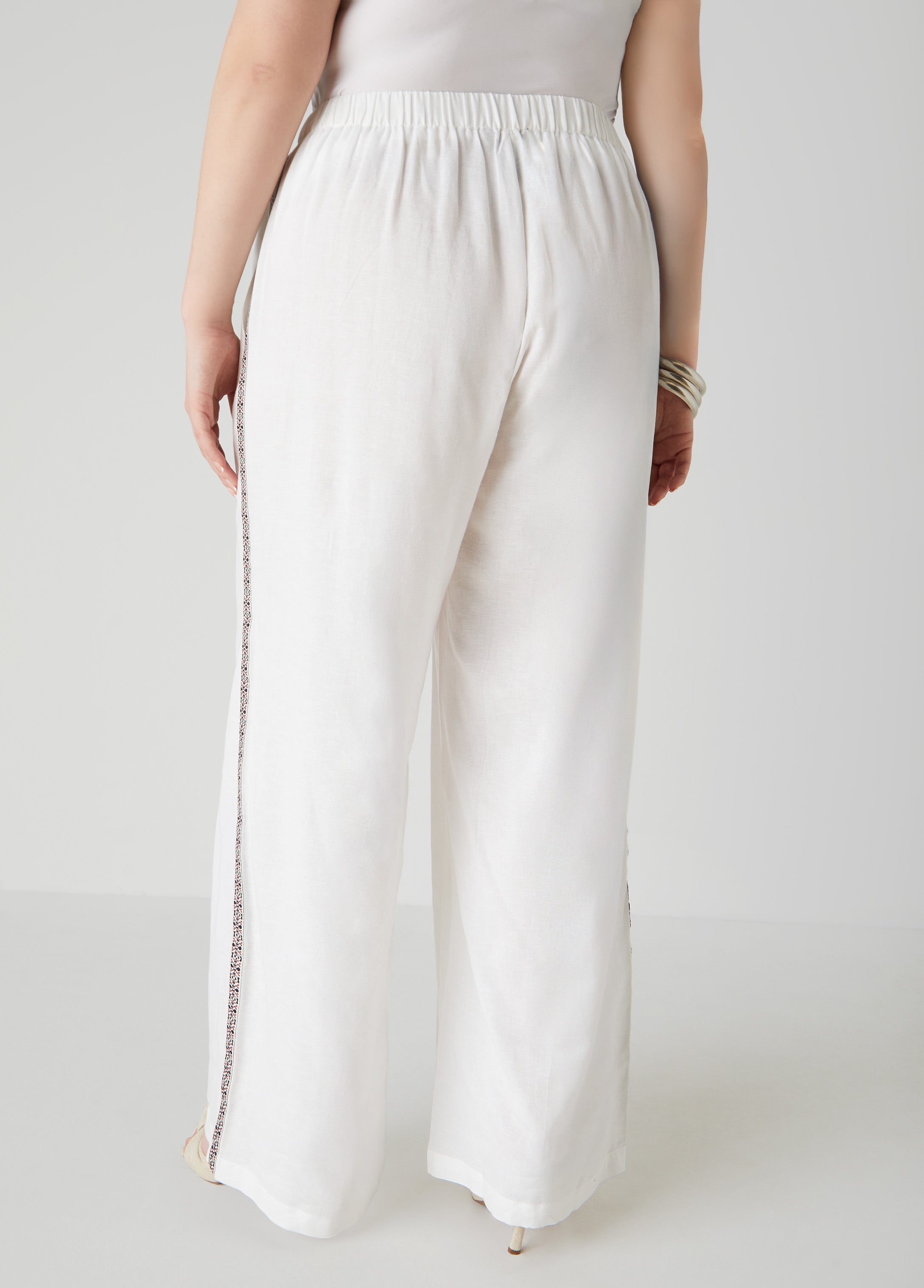 Embroidered Linen Blend Pants