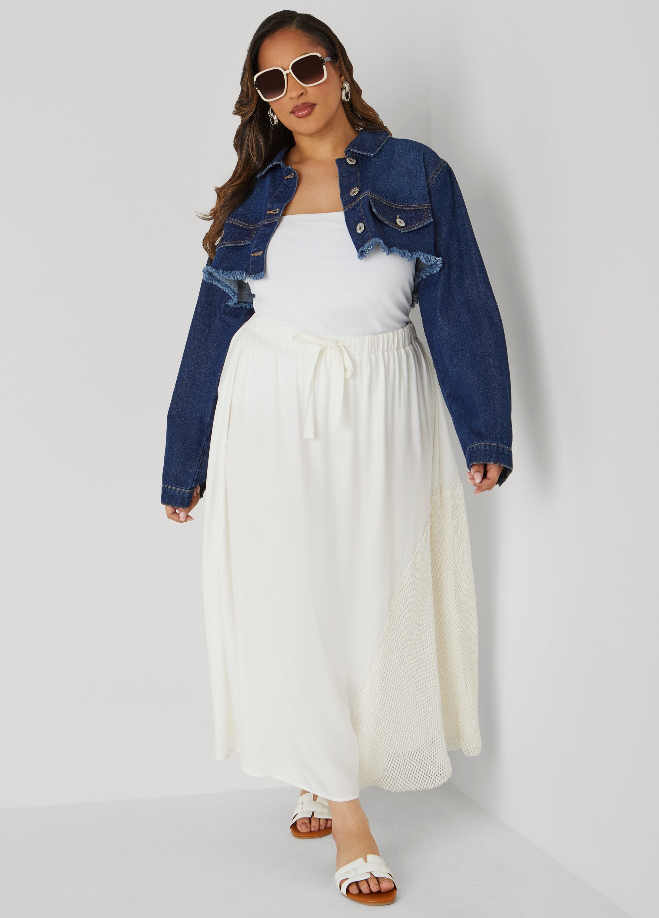Fishnet Paneled Maxi Skirt