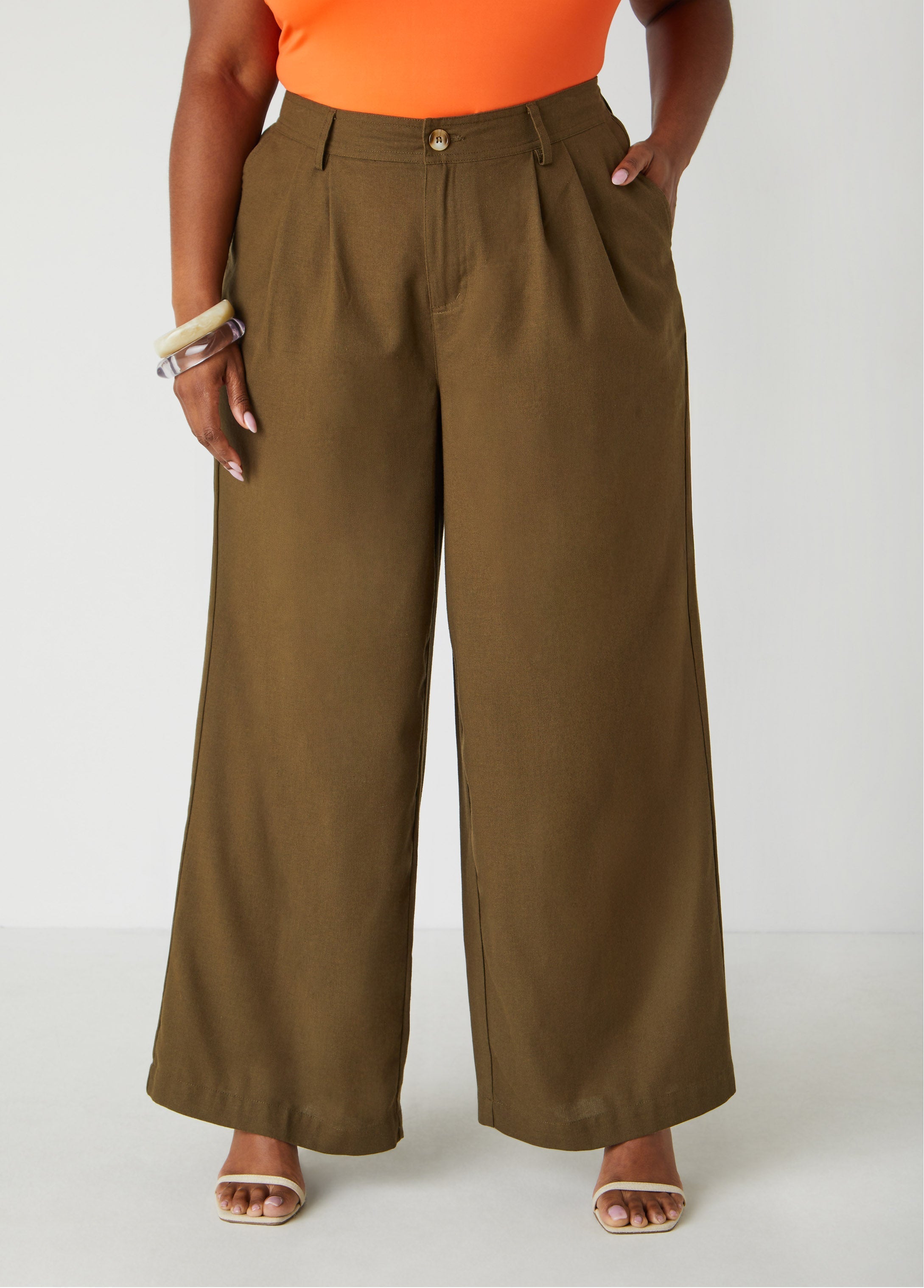 Woven High Waist Wide Leg Pants