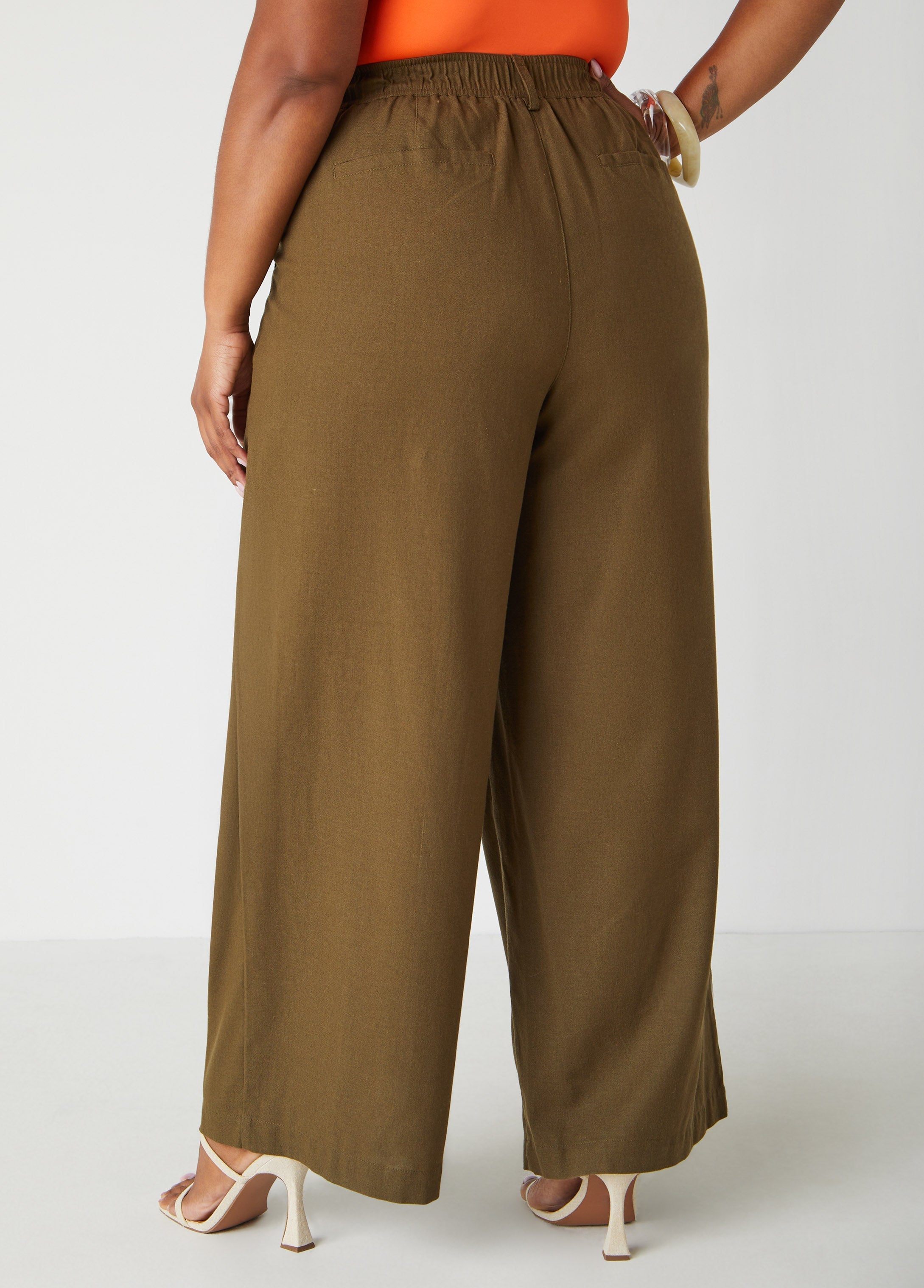 Woven High Waist Wide Leg Pants