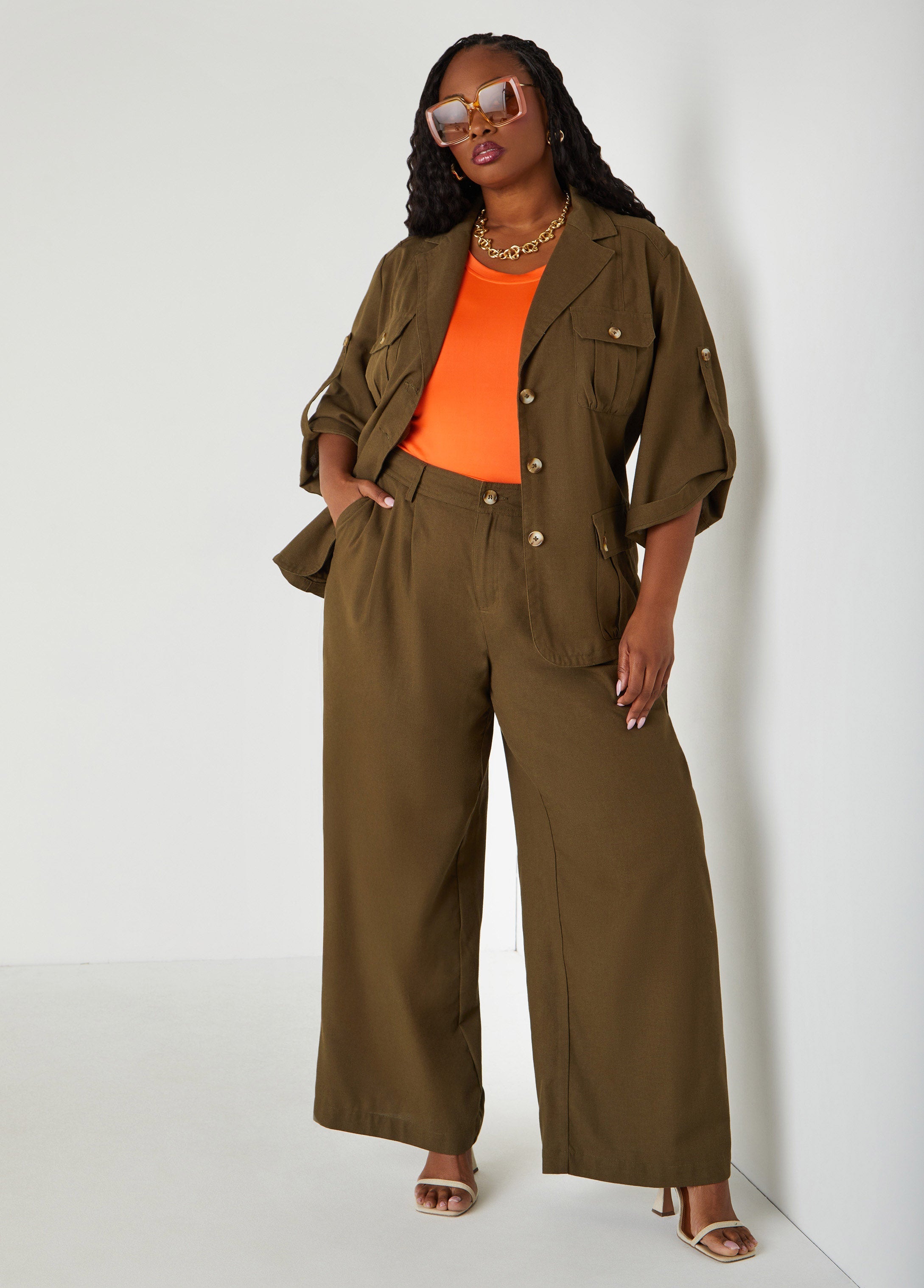 Woven High Waist Wide Leg Pants