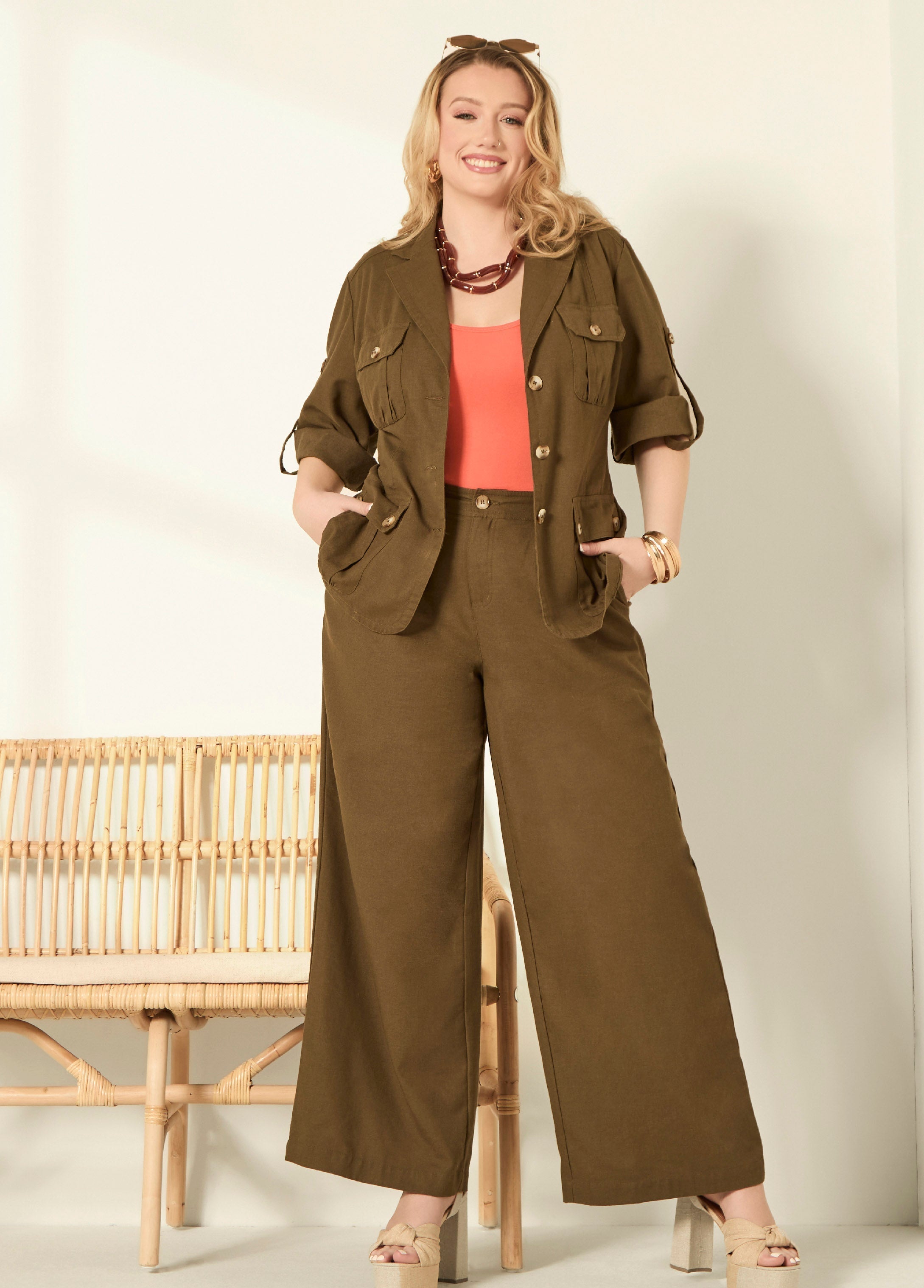 Woven High Waist Wide Leg Pants