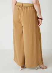 Belted Textured Wide Leg Pants
