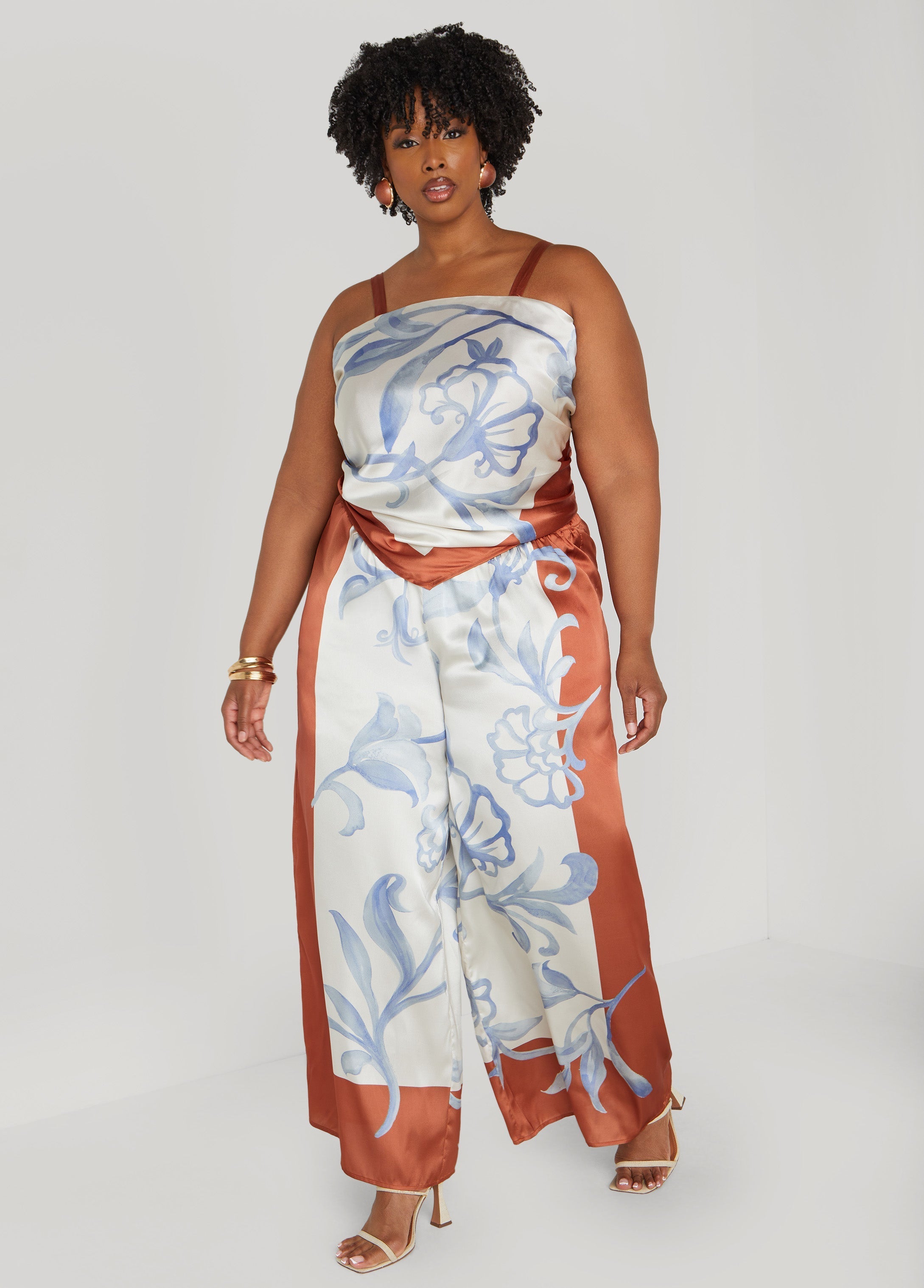 Floral Satin Wide Leg Pants
