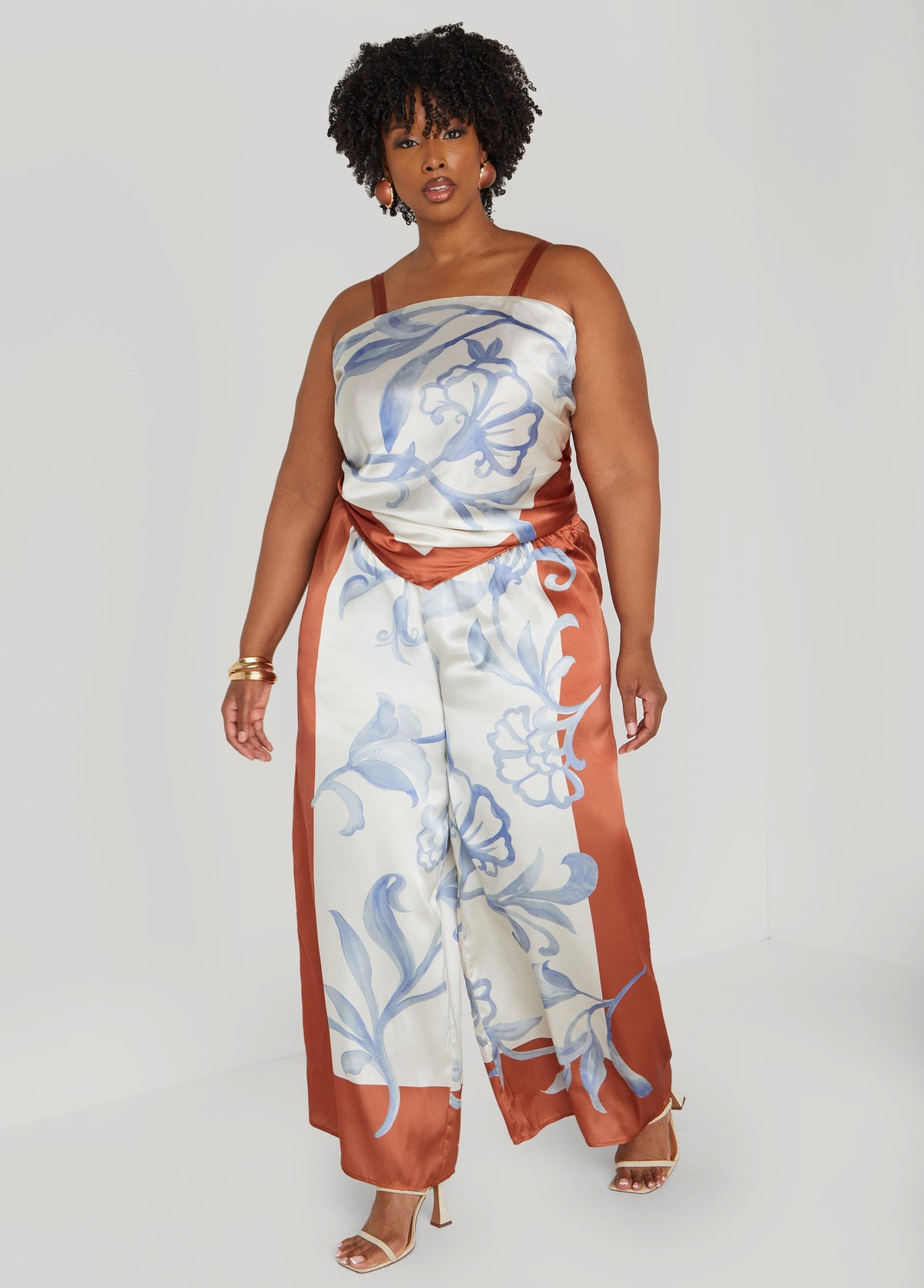 Floral Satin Wide Leg Pants