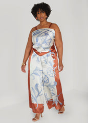 Floral Satin Wide Leg Pants