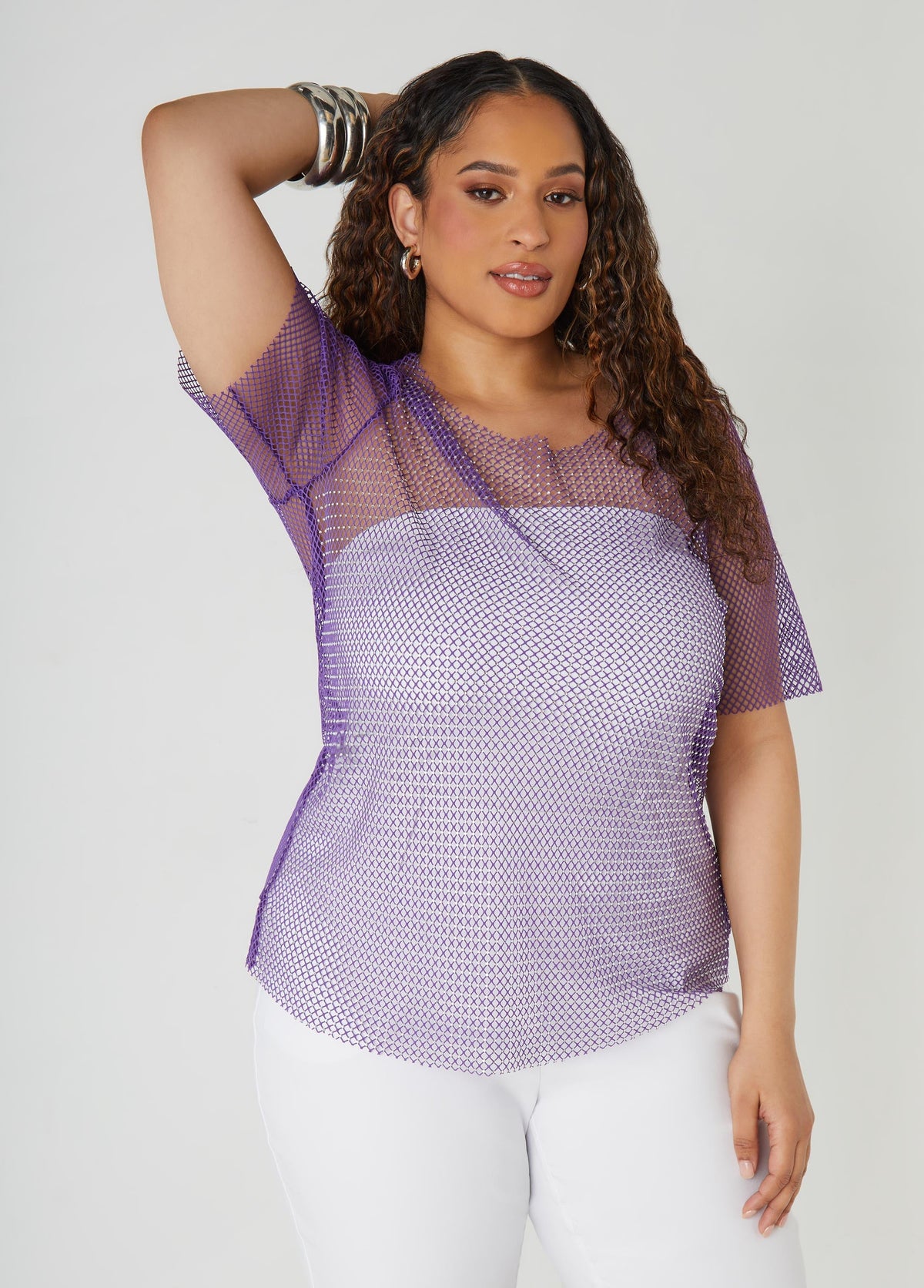 Crystal Embellished Fishnet Tee