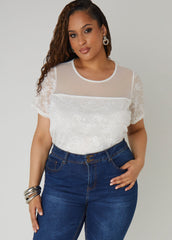Sequined Floral Mesh Top