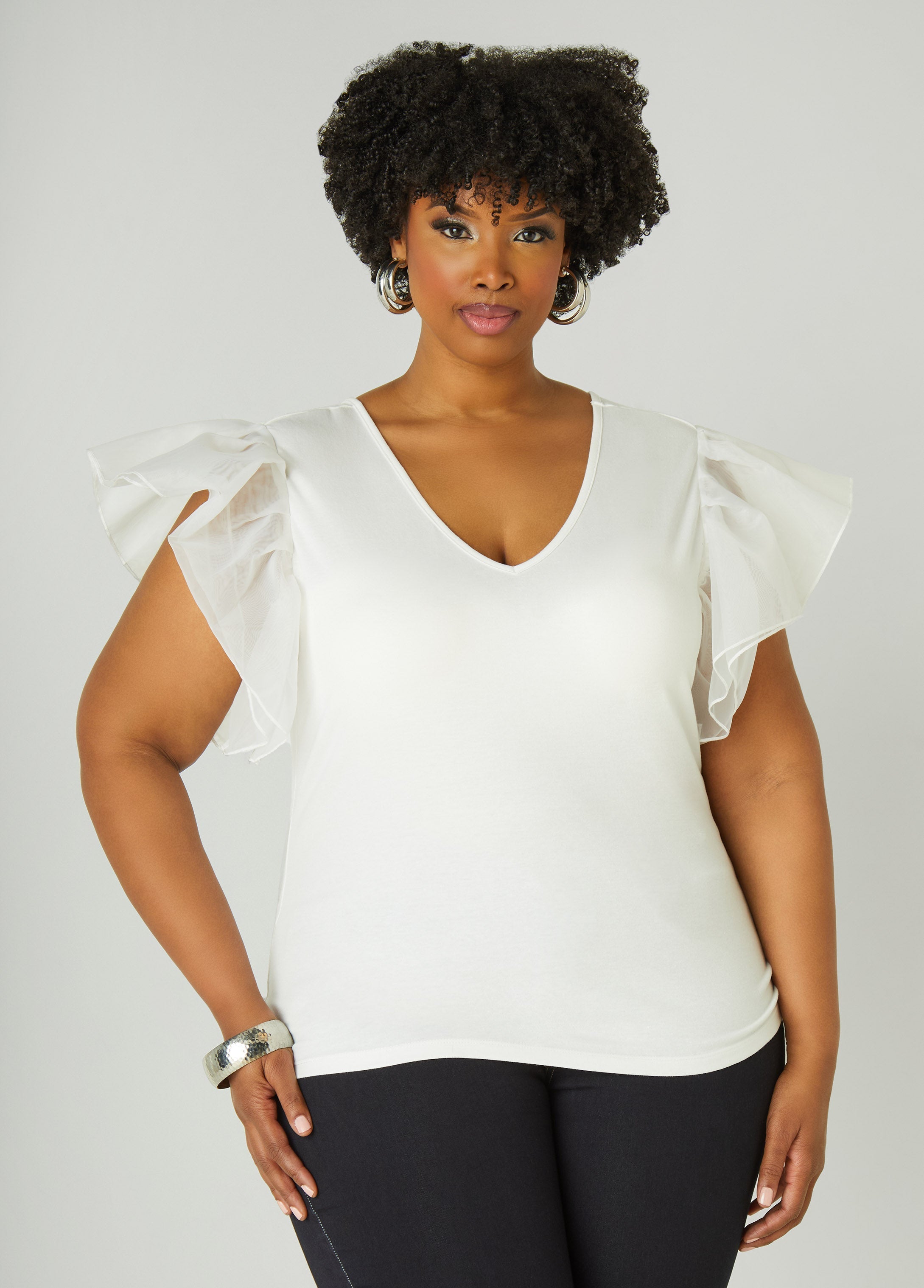Organza Sleeve Paneled Tee