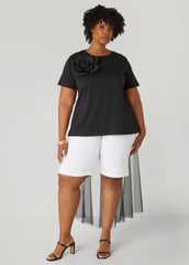 Mesh Paneled Rosette Tee
