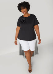 Mesh Paneled Rosette Tee