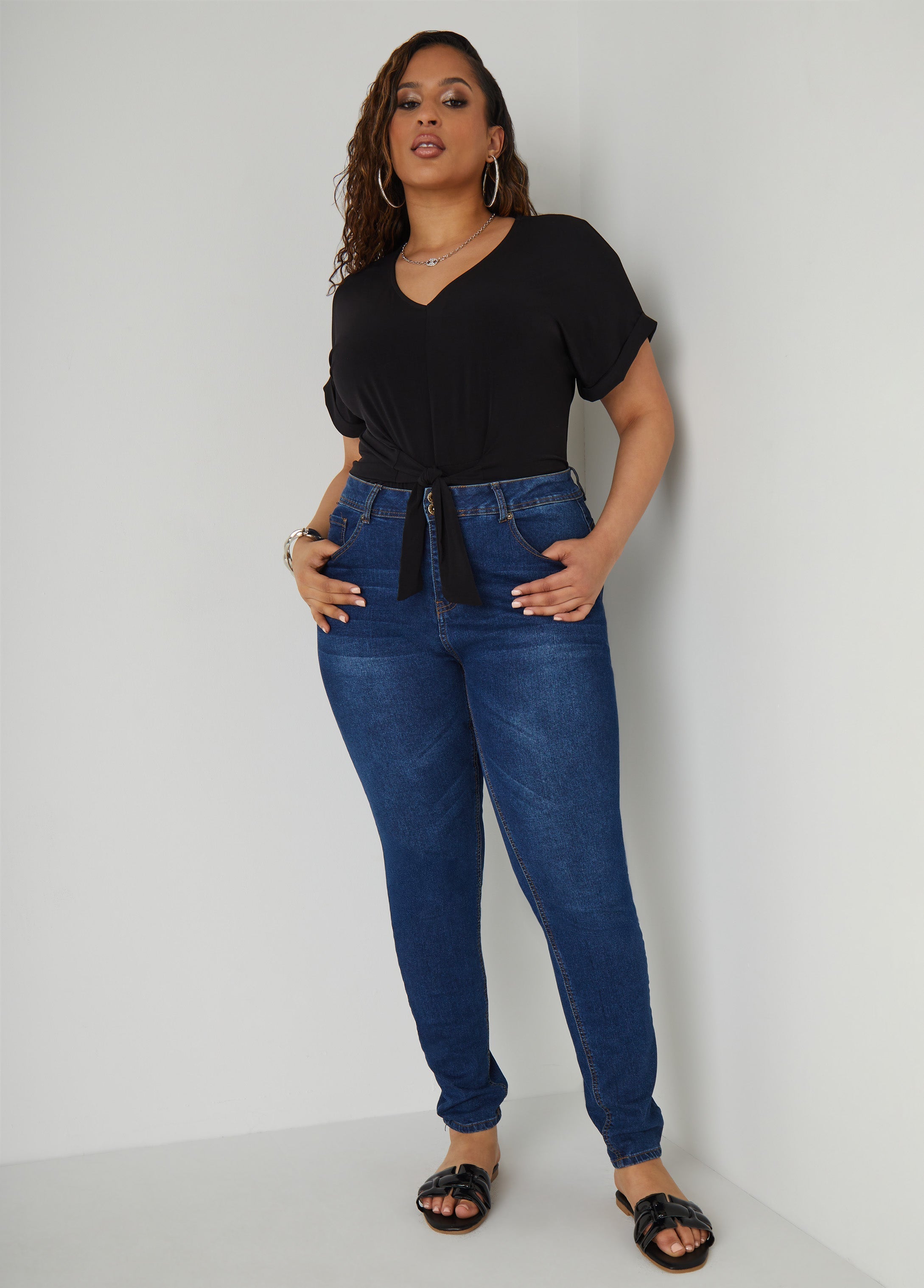 Tie Front Stretch Knit Top