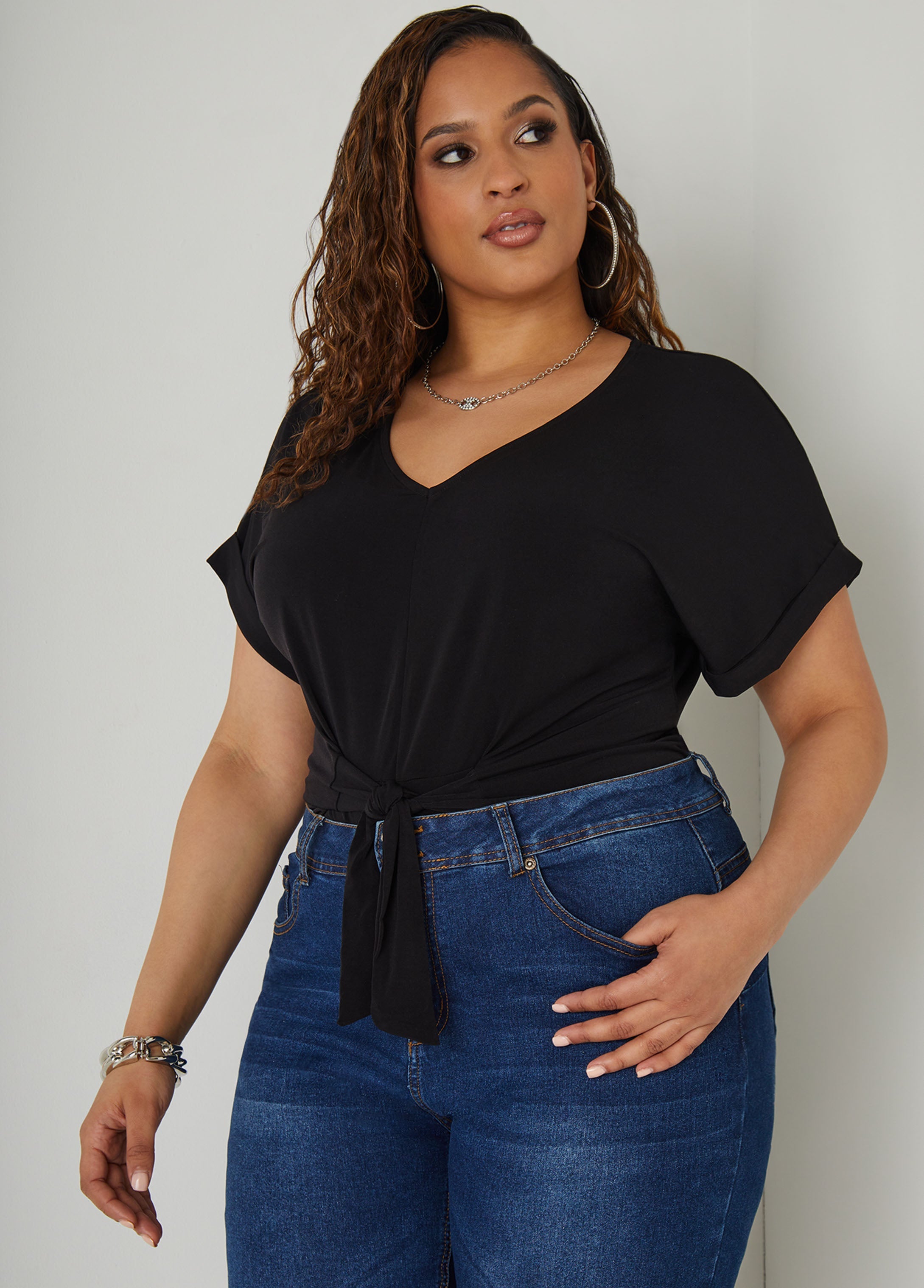 Tie Front Stretch Knit Top