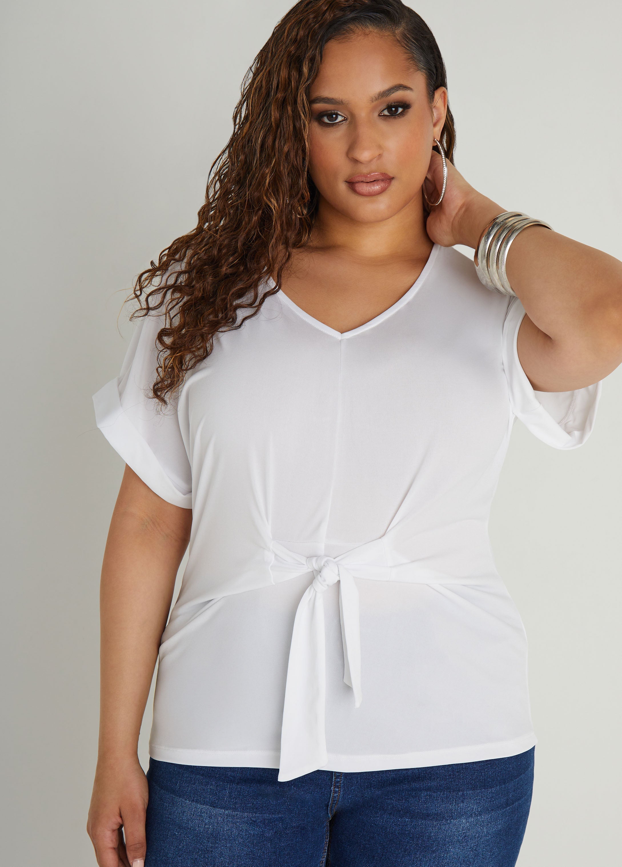 Tie Front Stretch Knit Top