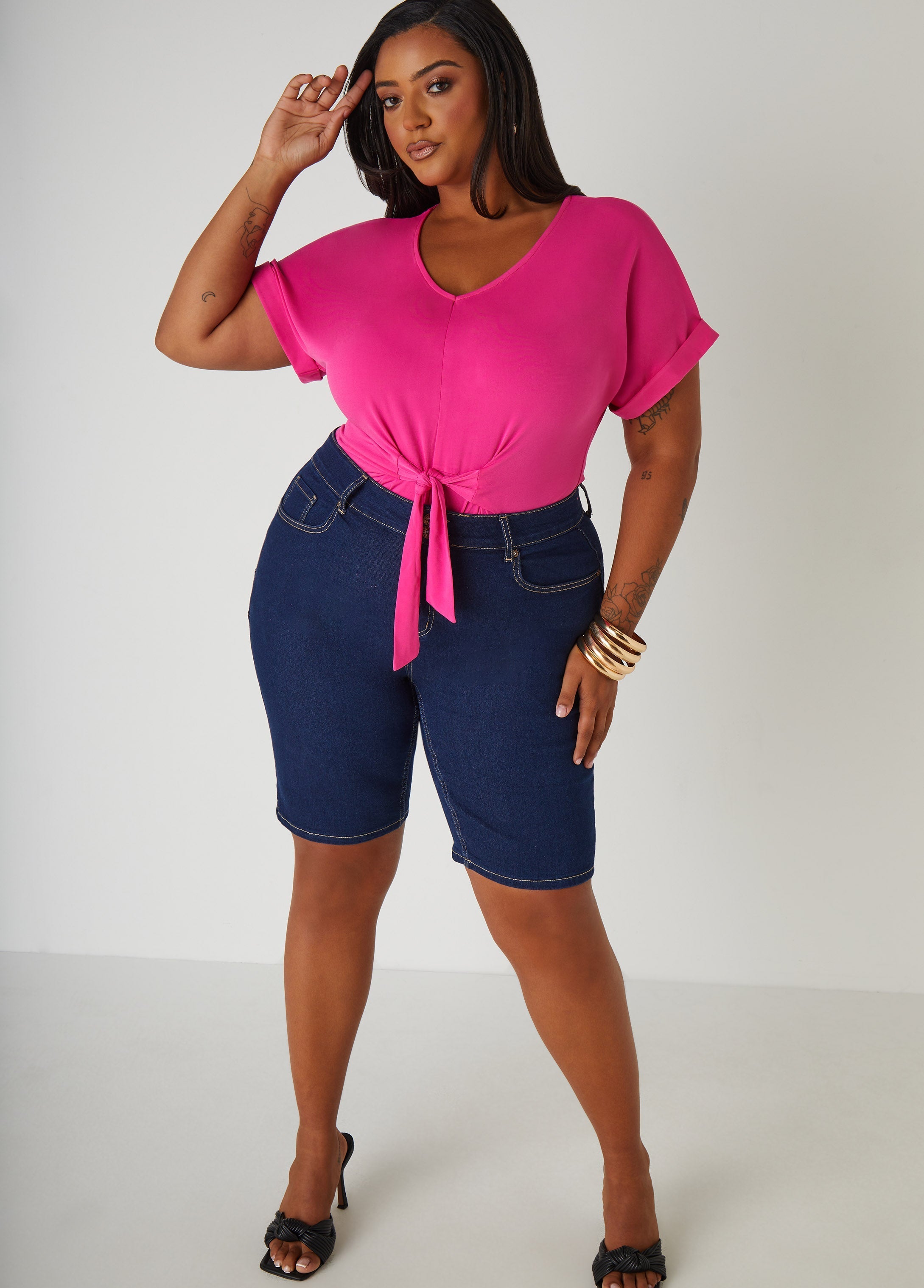 Tie Front Stretch Knit Top