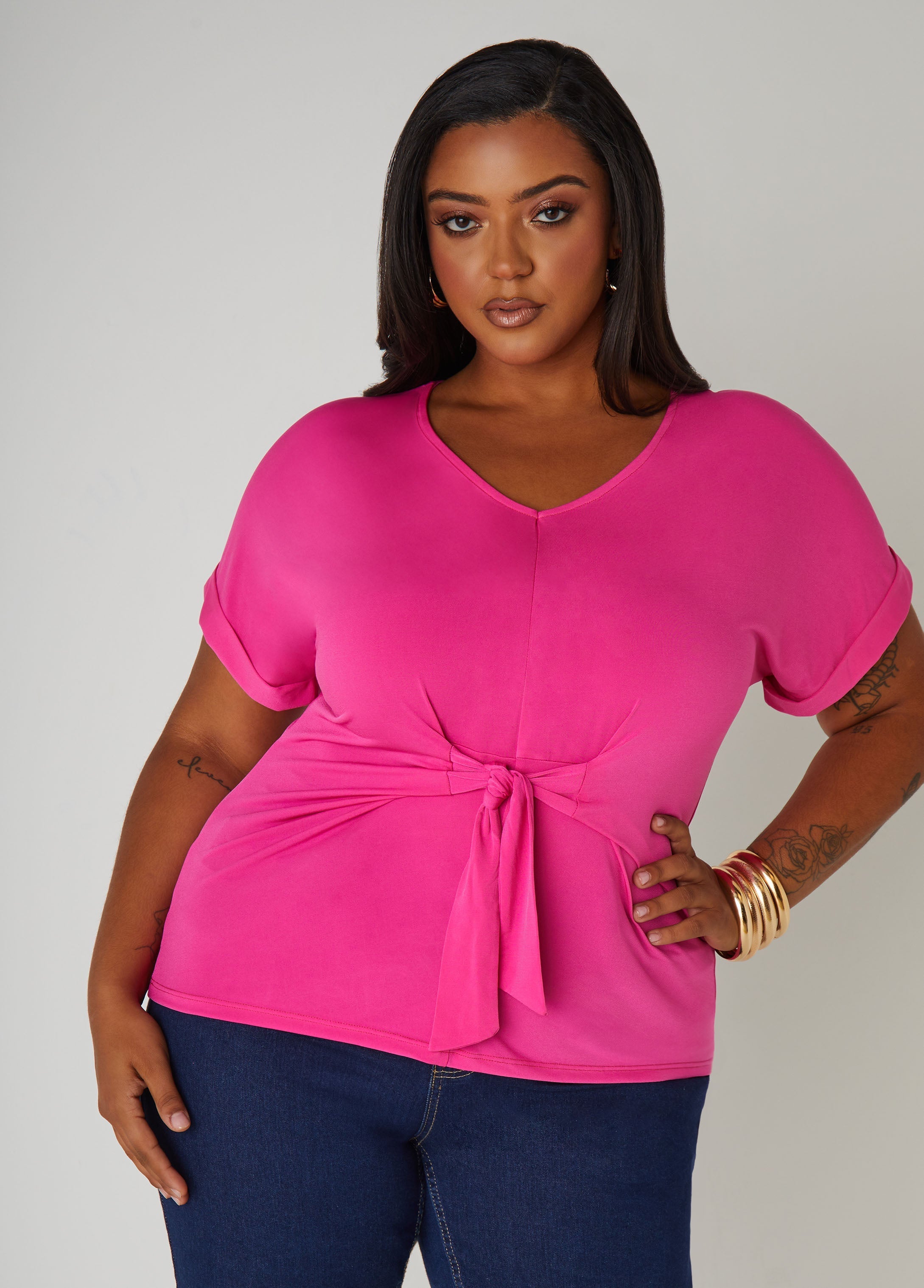 Tie Front Stretch Knit Top