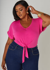 Tie Front Stretch Knit Top