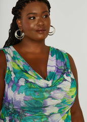 Cowl Neck Printed Mesh Top