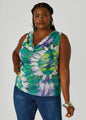 Cowl Neck Printed Mesh Top