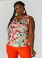 Cowl Neck Printed Mesh Top