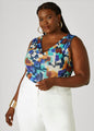 Cowl Neck Printed Mesh Top