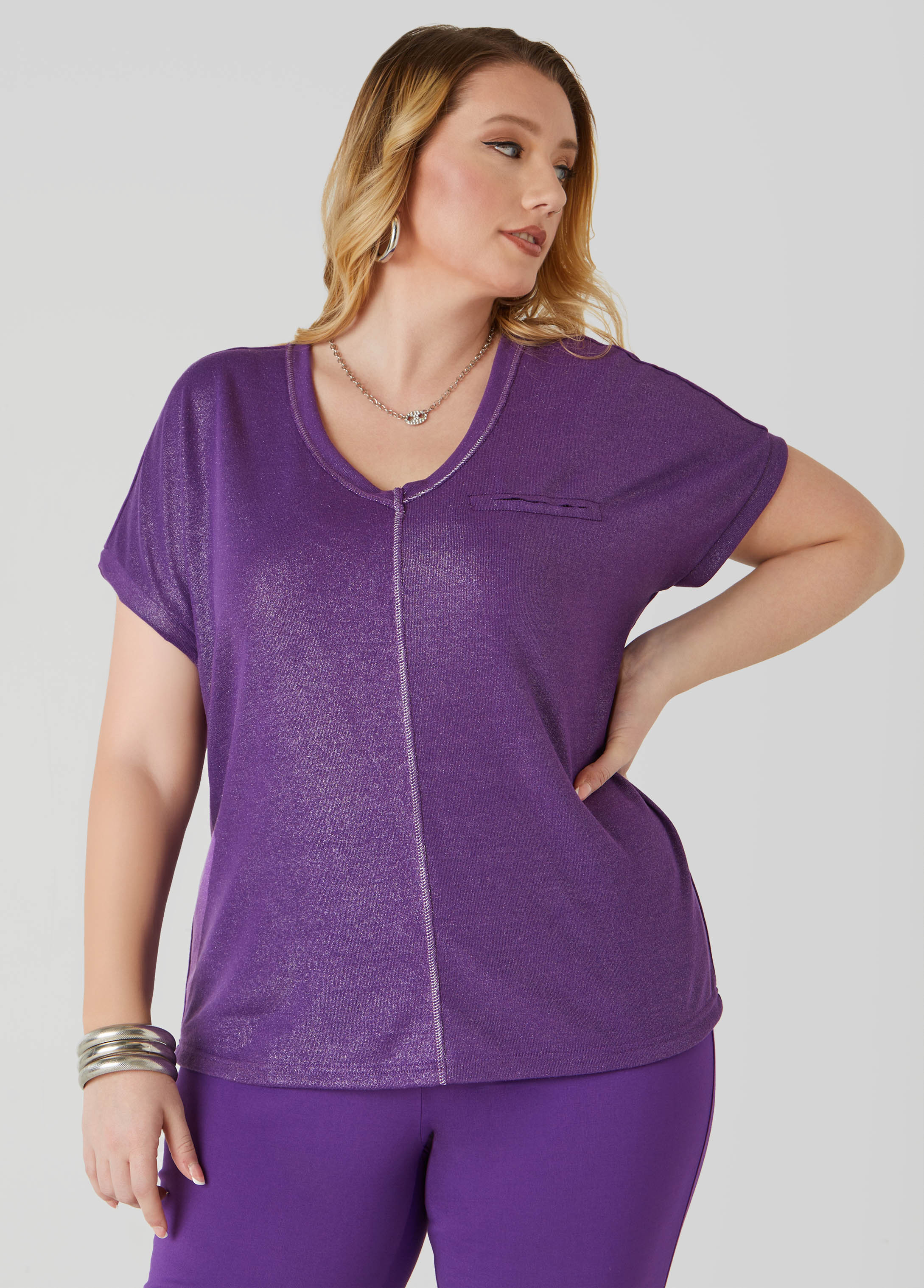 Sequined Metallic Jersey Tee