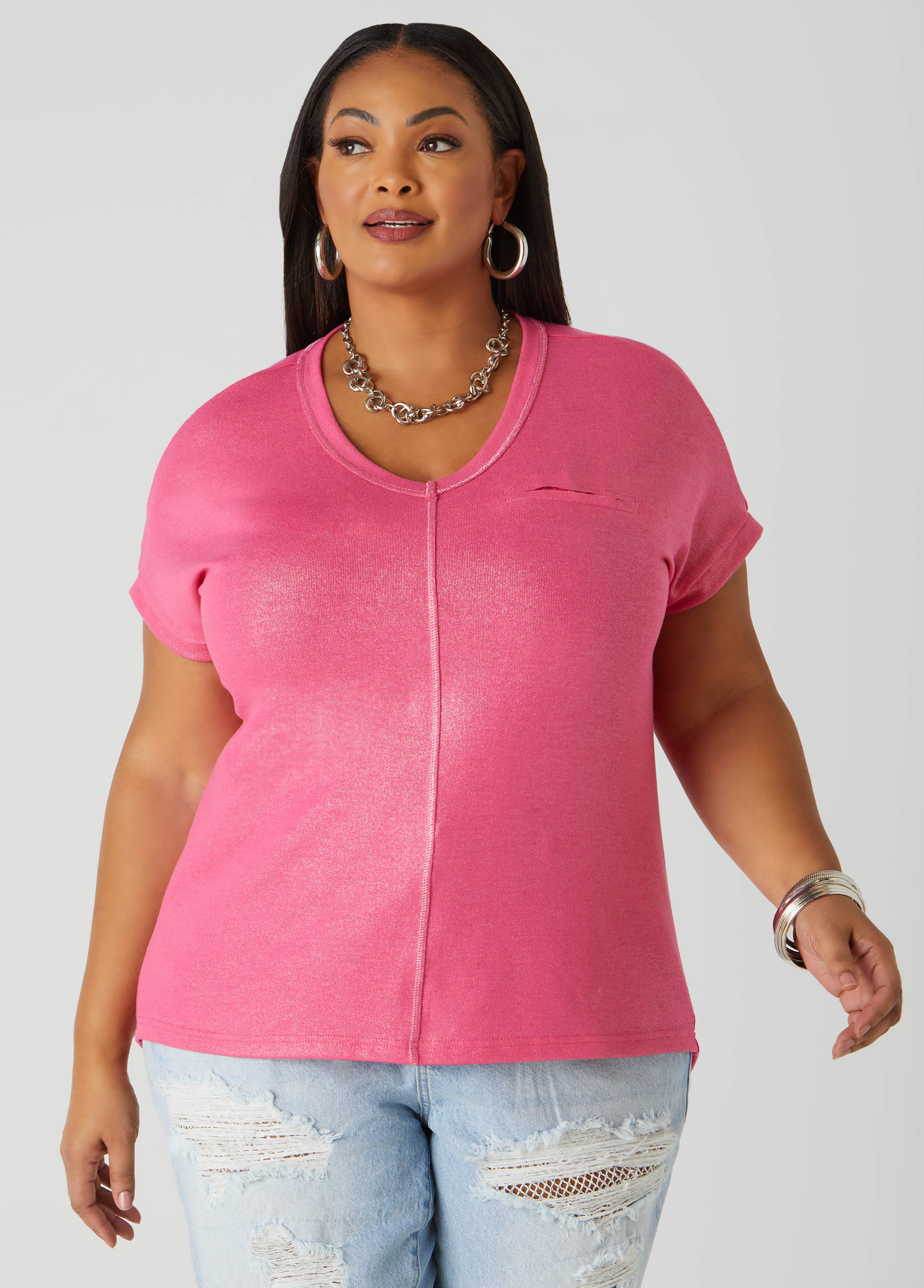 Sequined Metallic Jersey Tee