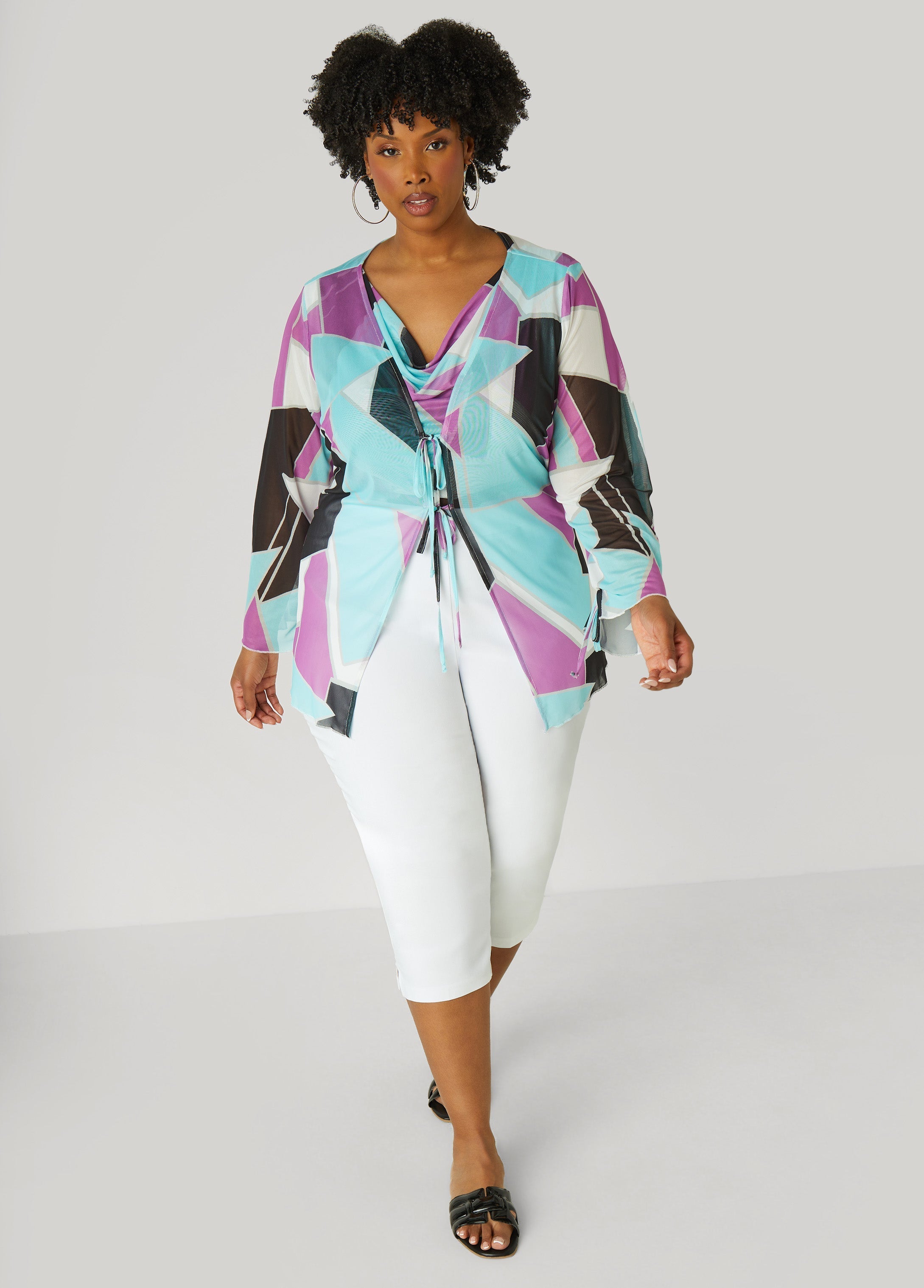 Tie Front Abstract Mesh Top
