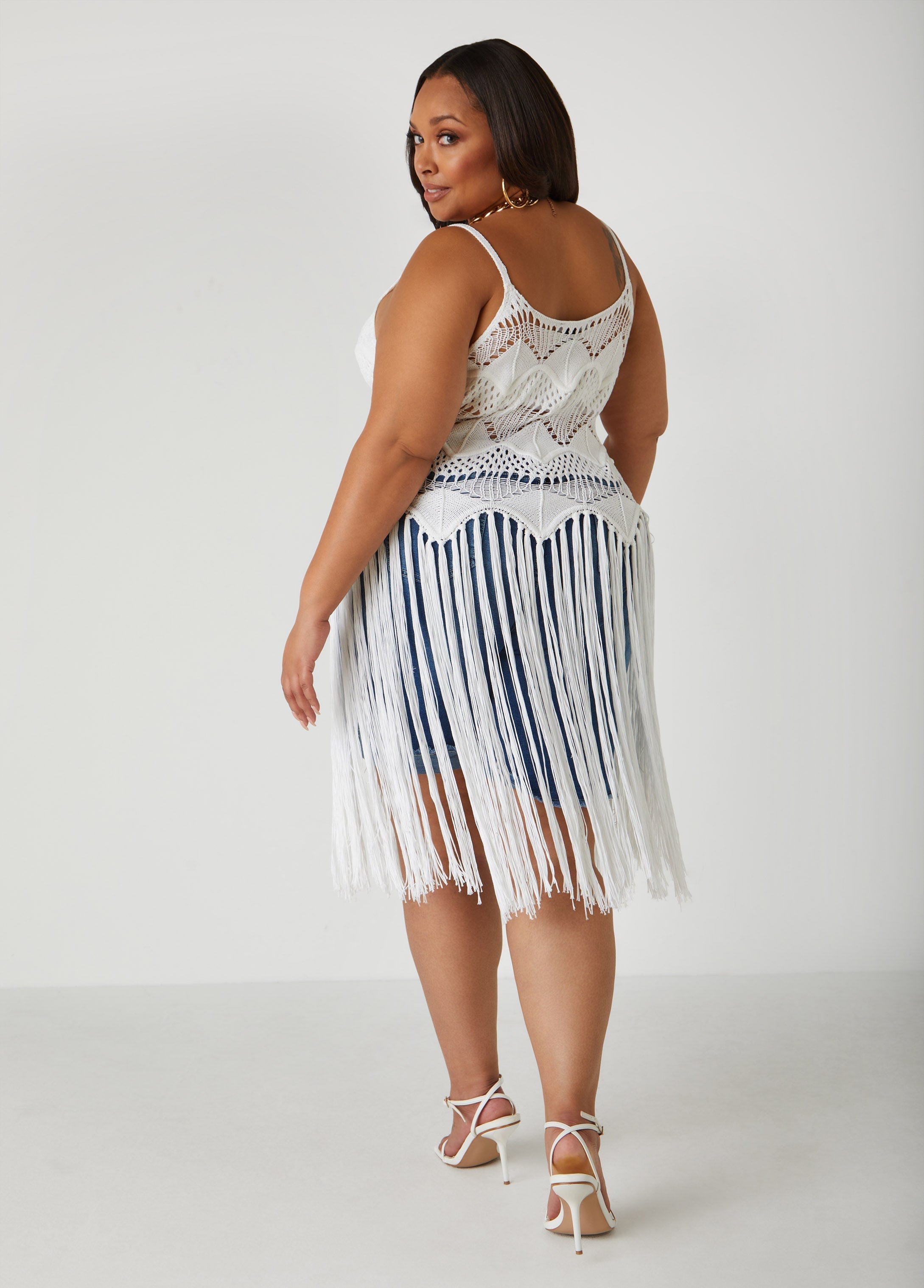 Crochet Knit Fringed Top