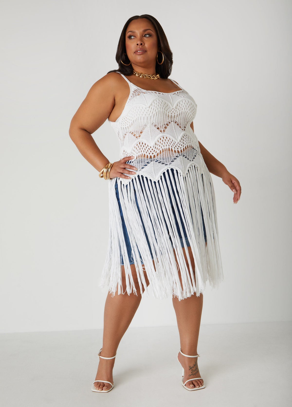 Crochet Knit Fringed Top
