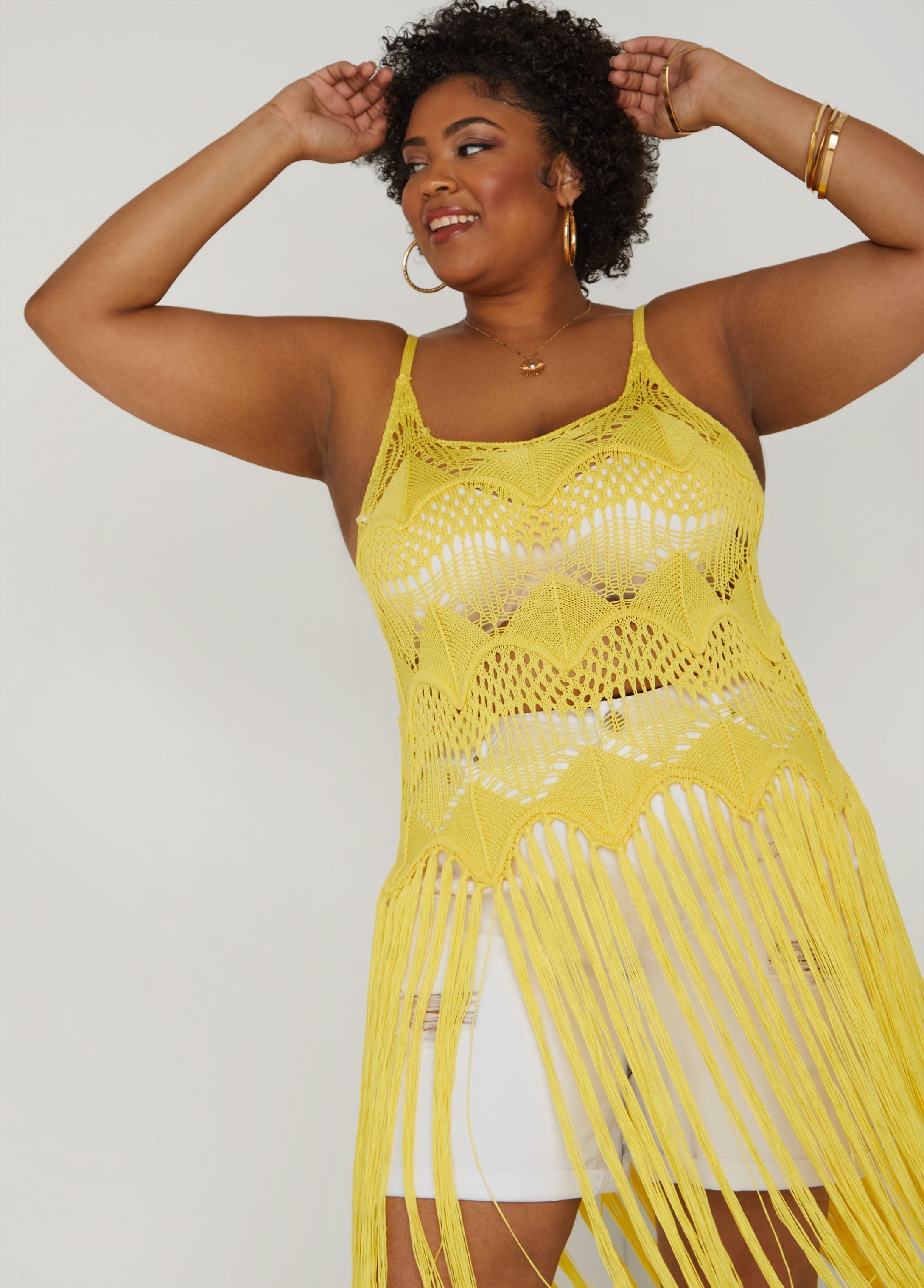 Crochet Knit Fringed Top