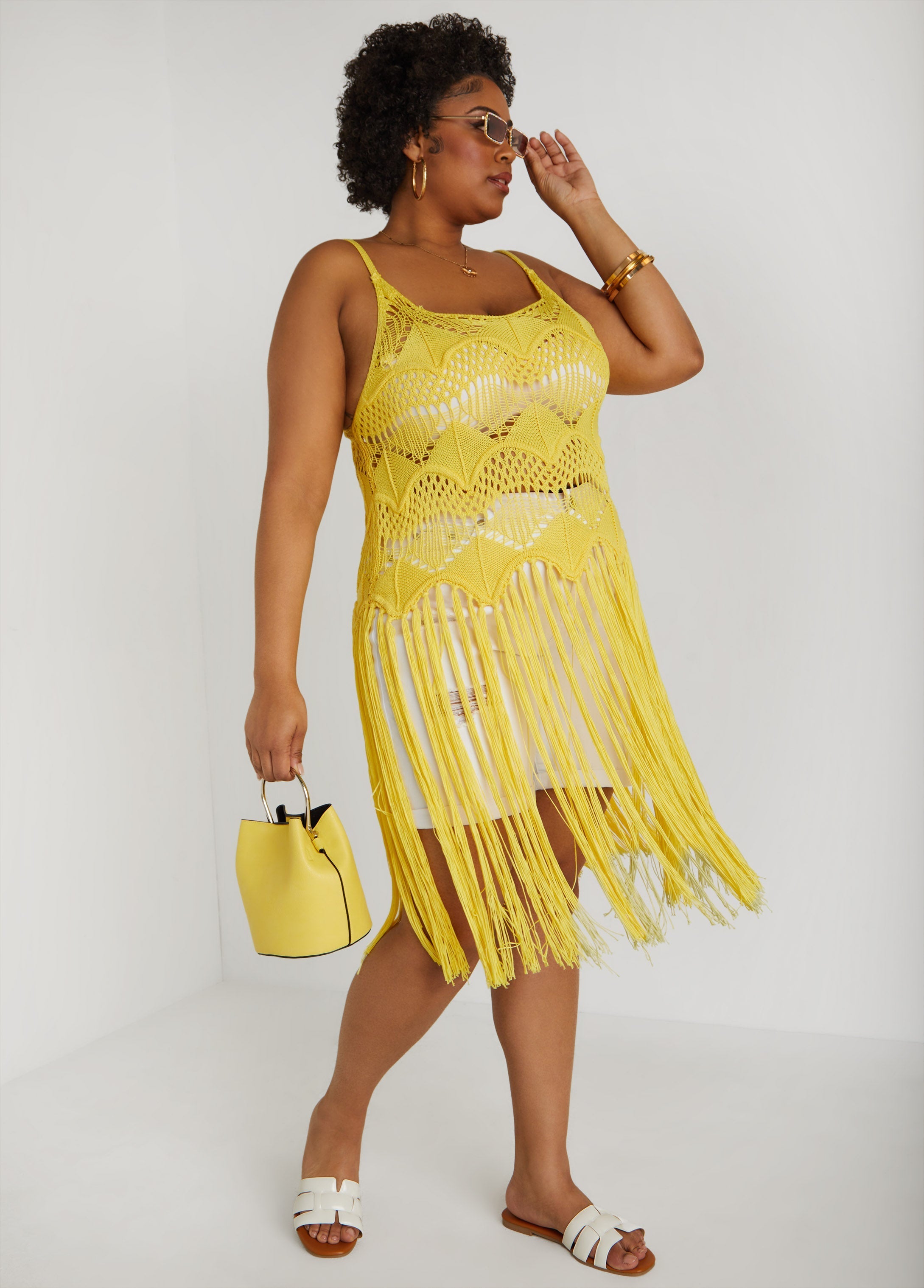 Crochet Knit Fringed Top
