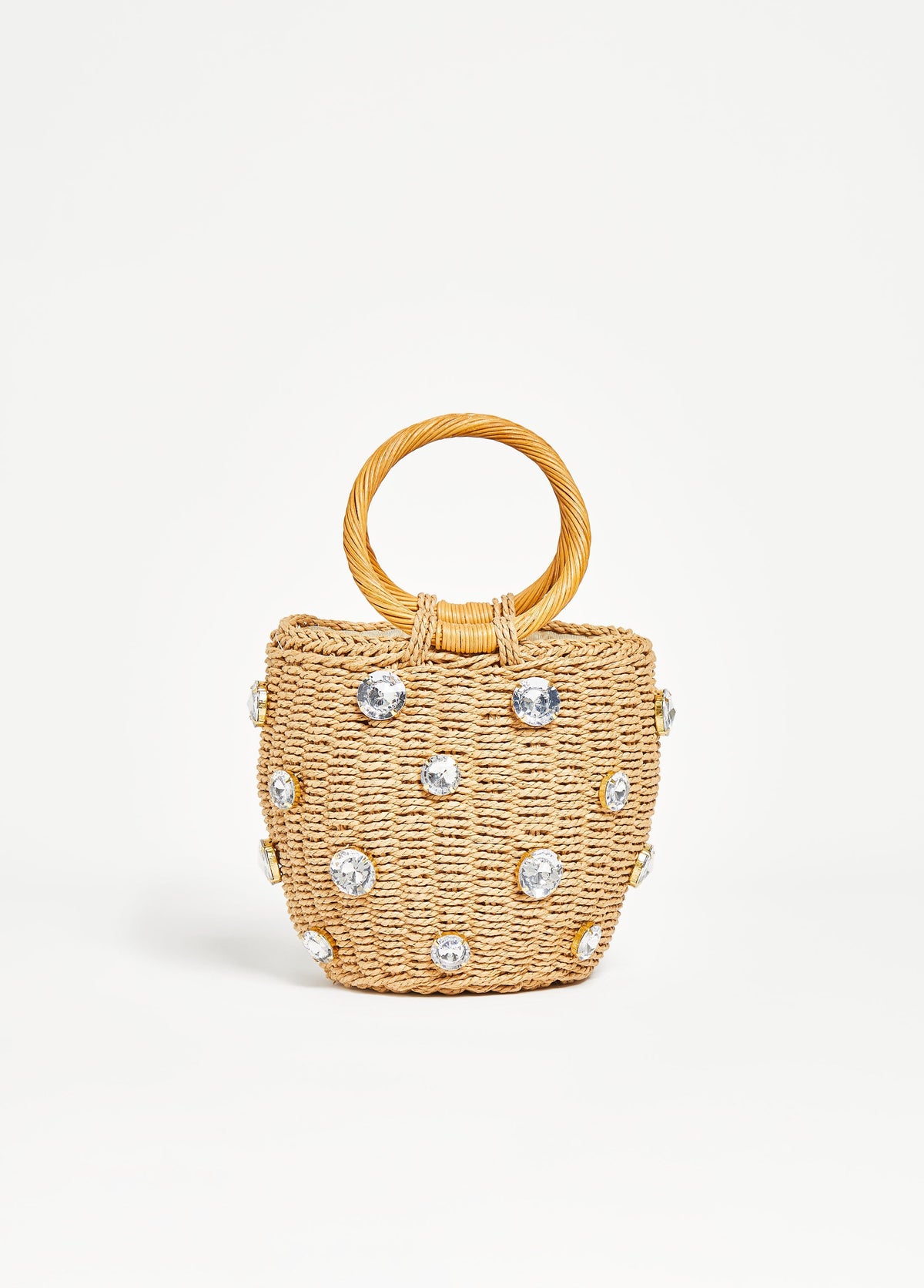 Crystal Straw Bucket Bag