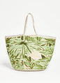 Leaf Print Straw Tote