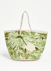 Leaf Print Straw Tote